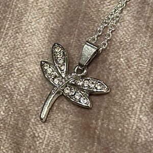 Silver Dragon Fly Pendant Necklace